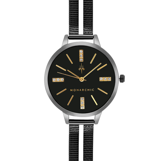 Monarchic® Watch - Cialani - Black and Gold women's watch with double band front view