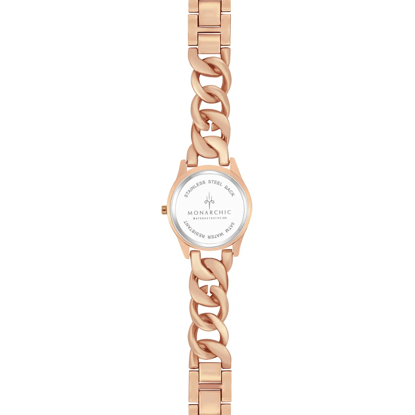 Monarchic® Watch - Jennifer - En Gold chain bracelet watch with topaz crystals on bezel back view
