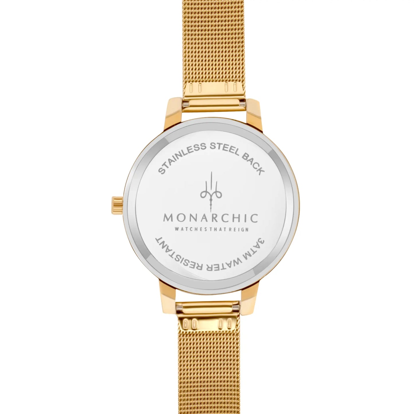 Monarchic® Watch - Kelly - Taylor Gold mesh watch with golden pearl dial back view