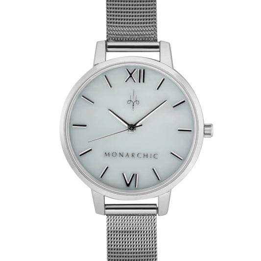 Monarchic® Watch - Kelly - Wintour Silver mesh watch with pearl dial front view