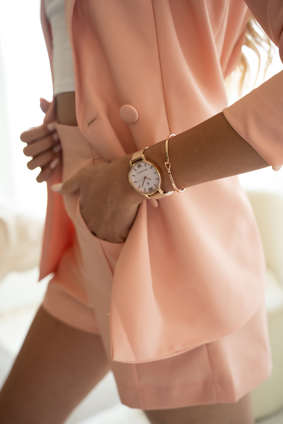 Monarchic CR202 Silver Feminine Watch; clean sexy fashionable watches that reign luxury for any experience. Millennial Fashion Model