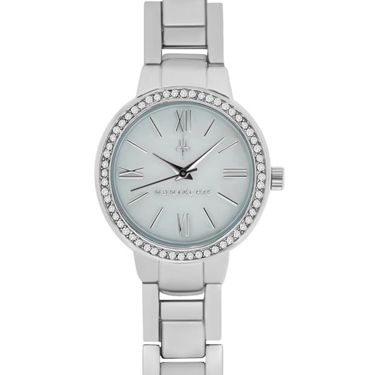 Monarchic® Watch - Cosmopolitan - Coco Edition - Silver link watch with crystals on bezel front view