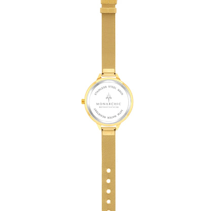 Monarchic® Watch - Fallon - Gold mesh watch with encapsulated light topaz crystals on bezel back view