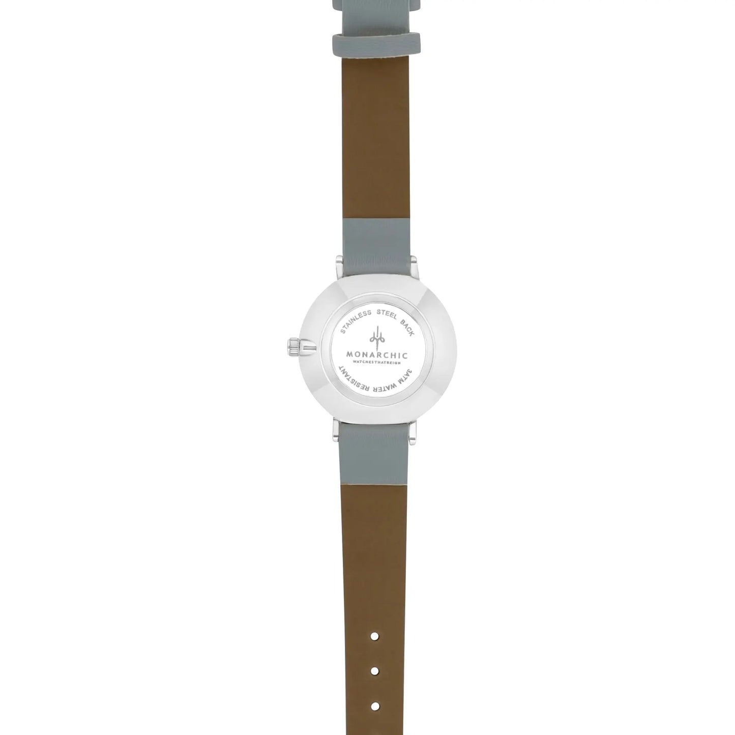 Monarchic® Watch - Florence Matte - Gray eco vegan leather straps and silver watch with crystals on dial back view
