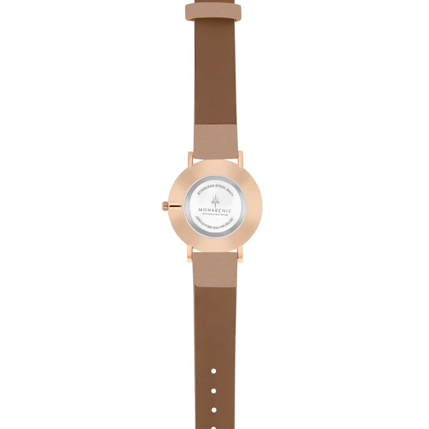 Monarchic® Watch - Hillary B - Blush Pink eco vegan leather straps and rose gold watch with pearl dial back view