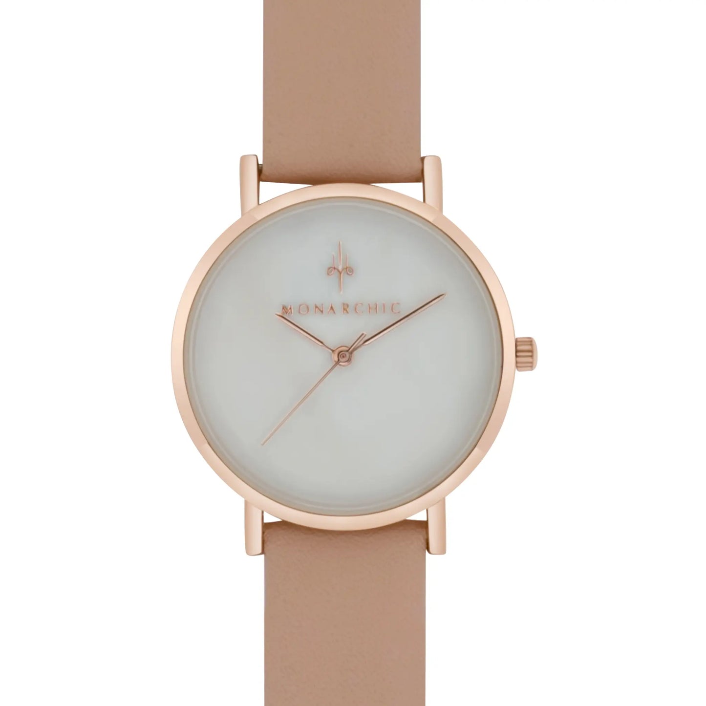 Monarchic® Watch - Hillary B - Blush Pink eco vegan leather straps and rose gold watch with pearl dial front view