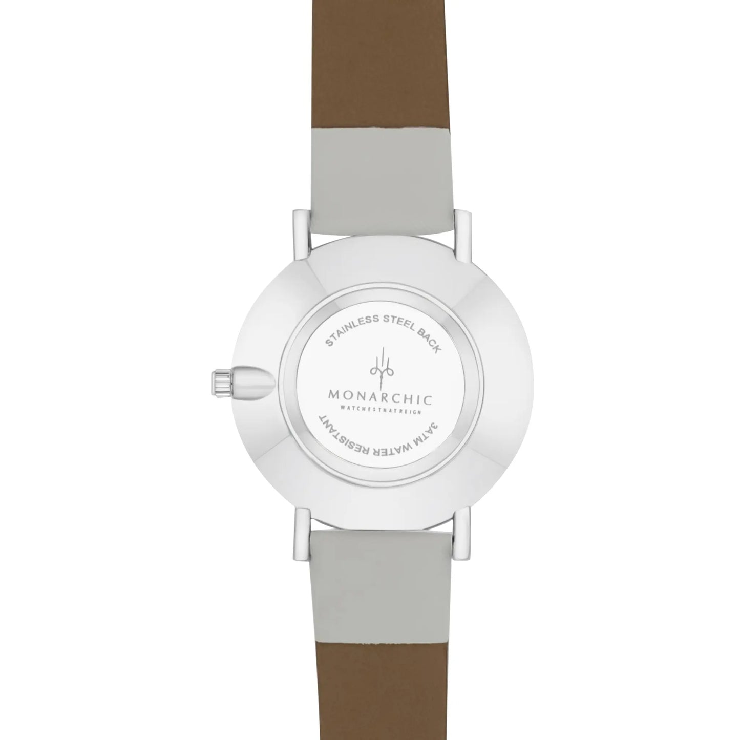 Monarchic® Watch - Hillary B - White eco vegan leather straps and silver watch with pearl dial back view