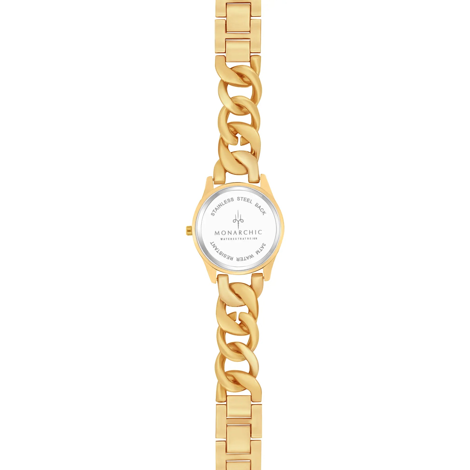 Monarchic® Watch - Jennifer - En Gold chain bracelet watch with topaz crystals on bezel back view