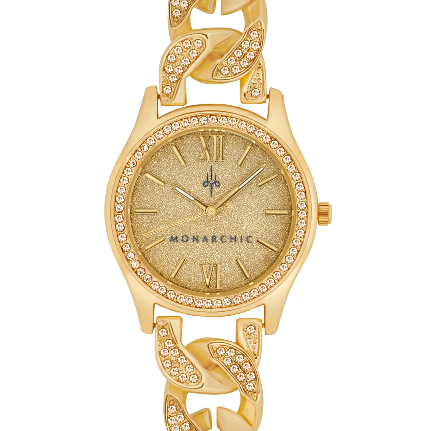 Monarchic® Watch - Jennifer - En Gold chain bracelet watch with topaz crystals on bezel front view