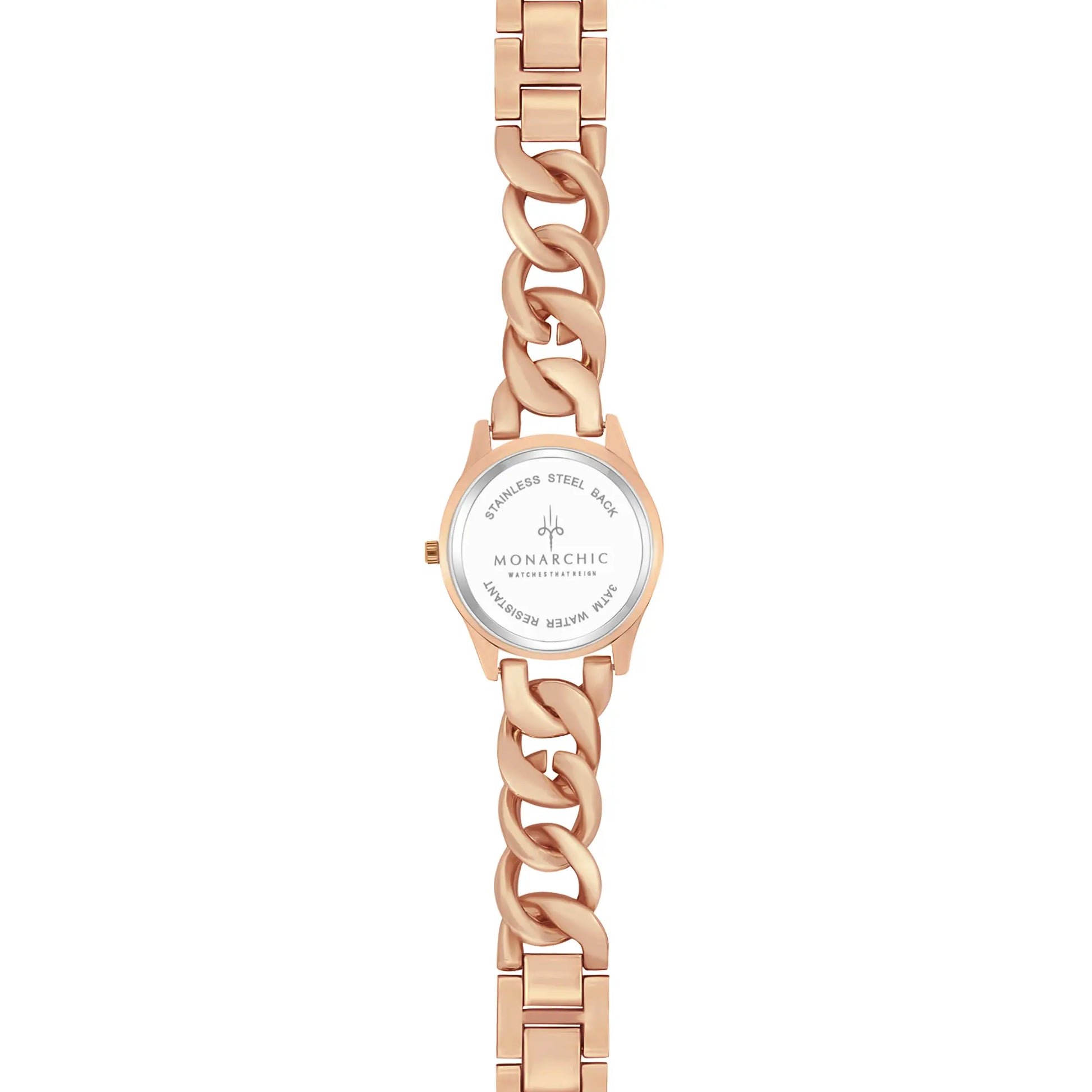 Monarchic® Watch - Jennifer - En Gold chain bracelet watch with topaz crystals on bezel back view