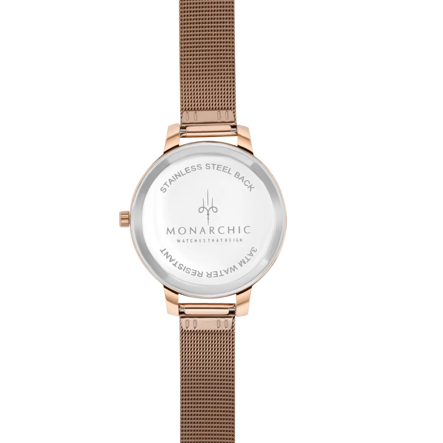 Monarchic® Watch - Kelly - Rose Gold mesh watch with rose pearl dial back view