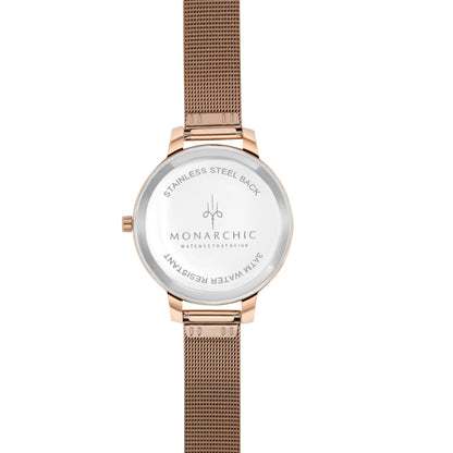 Monarchic® Watch - Kelly - Rose Gold mesh watch with rose pearl dial back view