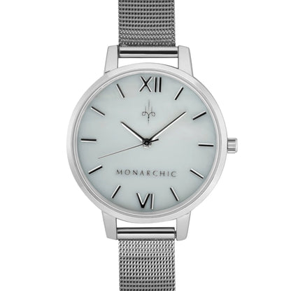 Monarchic® Watch - Kelly - Wintour Silver mesh watch with pearl dial front view