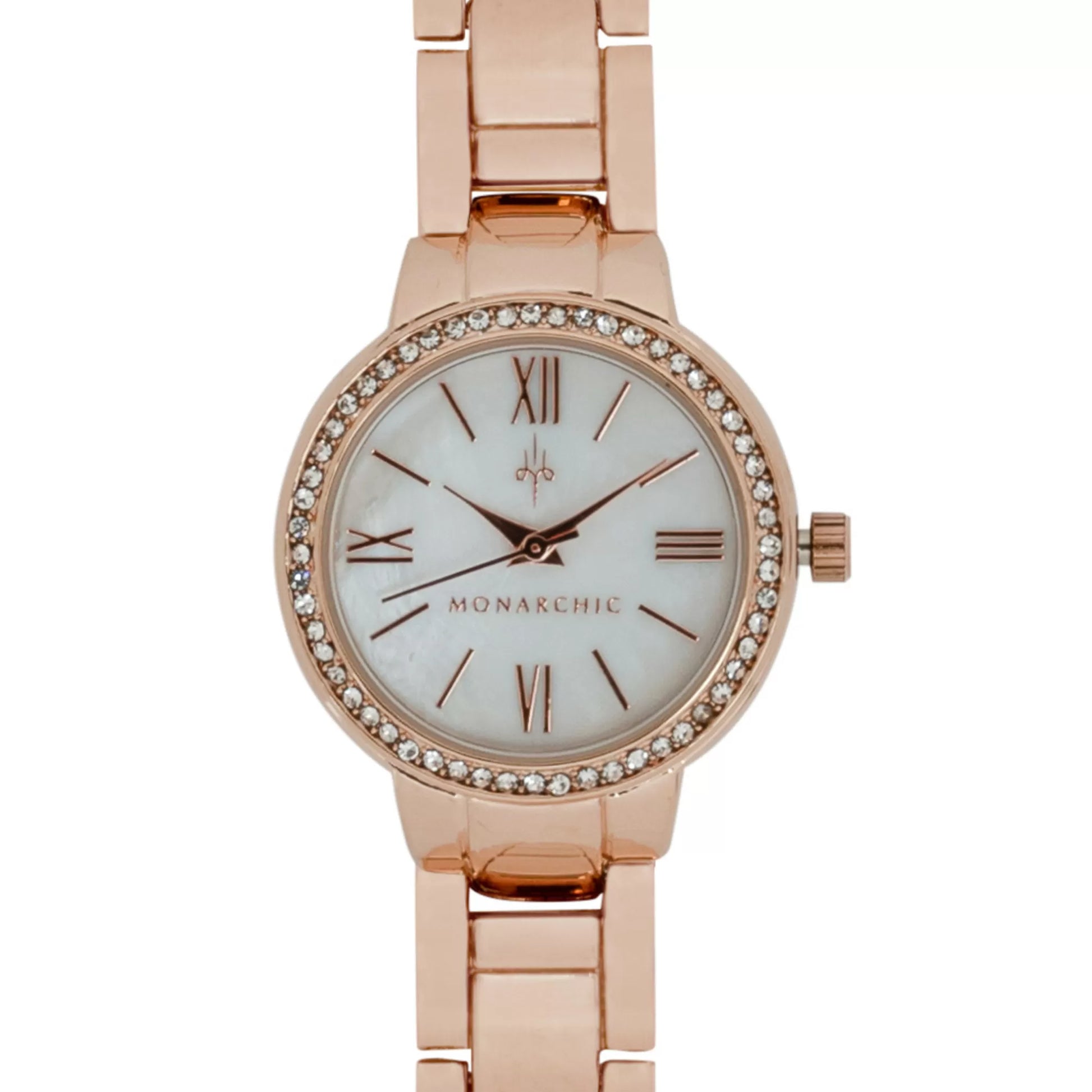 Monarchic® Watch - Cosmopolitan - Carrie Edition - Rose Gold link women's watch with crystals on bezel front view