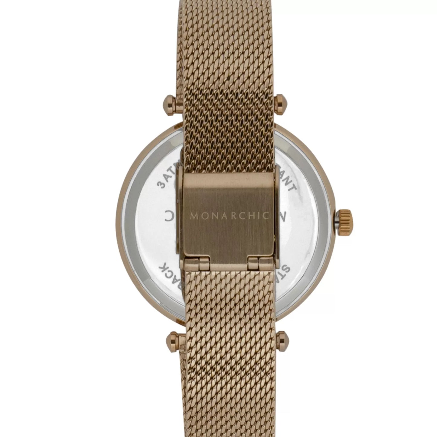 Monarchic® Watch - Cristal - Sunray Gold mesh watch with crystals on bezel back view