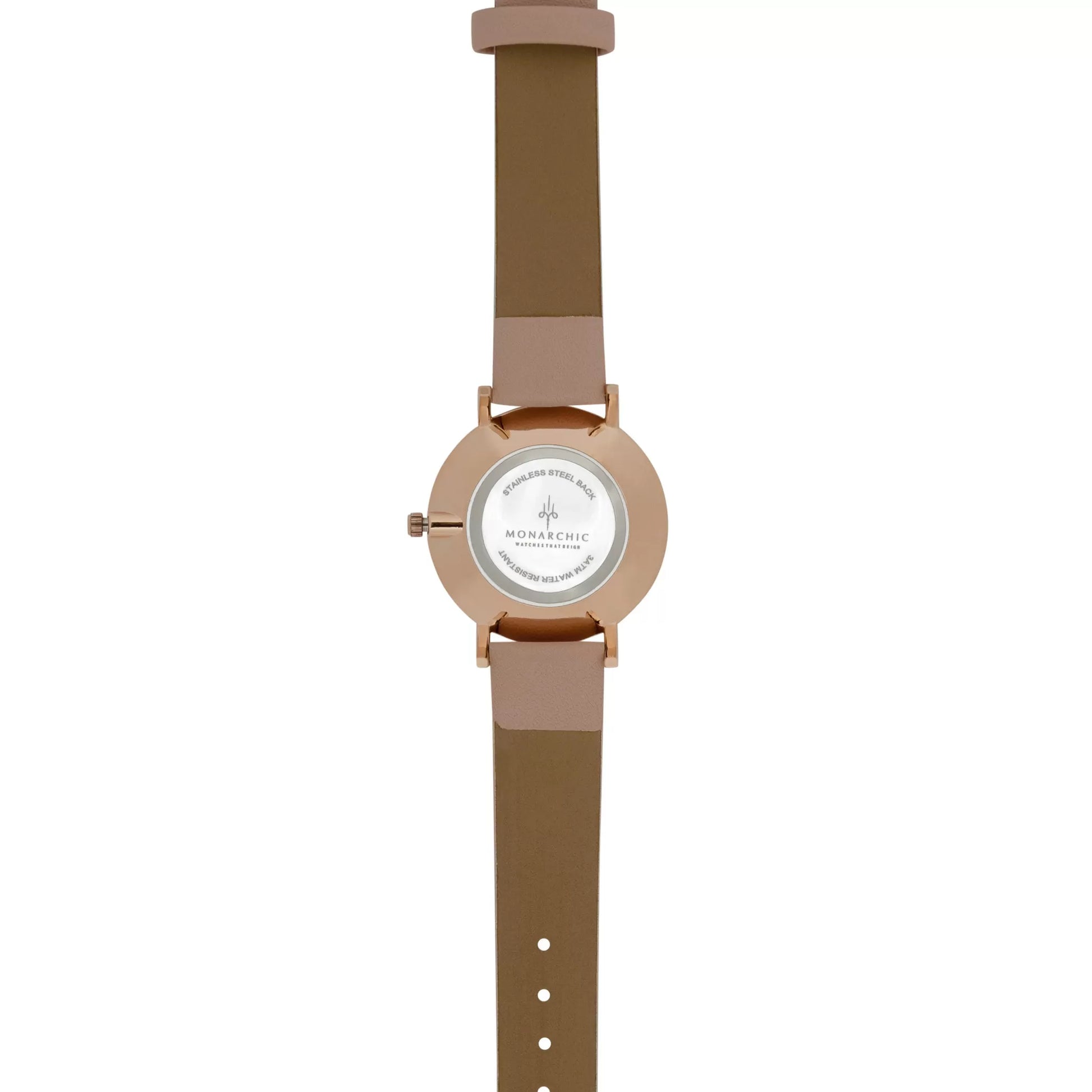 Monarchic® Watch - Hillary B - Blush Pink eco vegan leather straps and rose gold watch with pearl dial back view