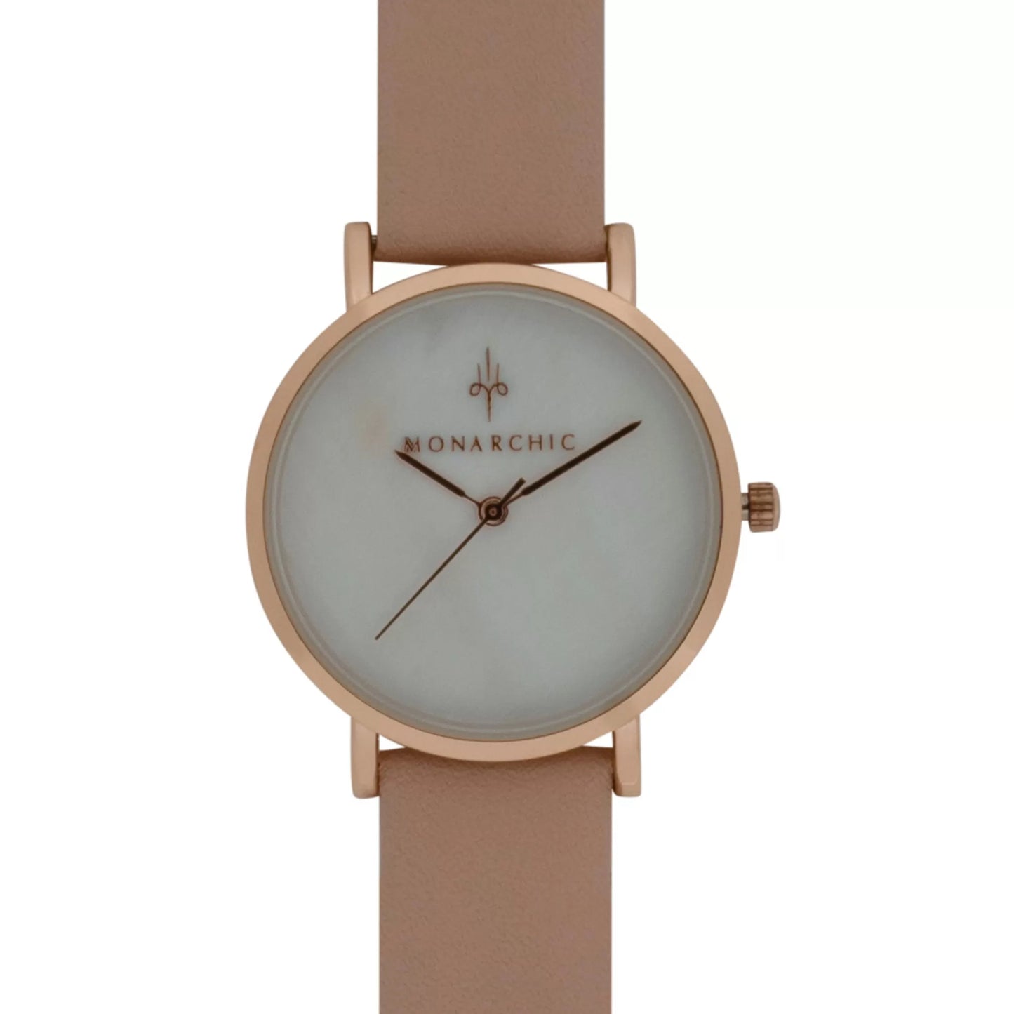 Monarchic® Watch - Hillary B - Blush Pink eco vegan leather straps and rose gold watch with pearl dial front view