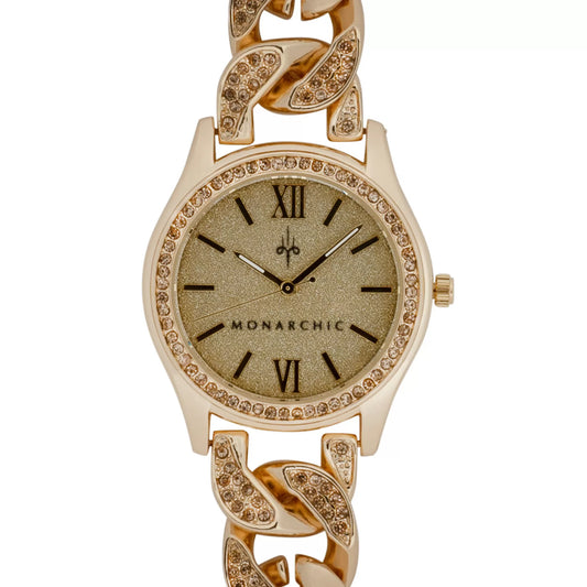 Monarchic® Watch - Jennifer - En Gold chain bracelet watch with topaz crystals on bezel front view