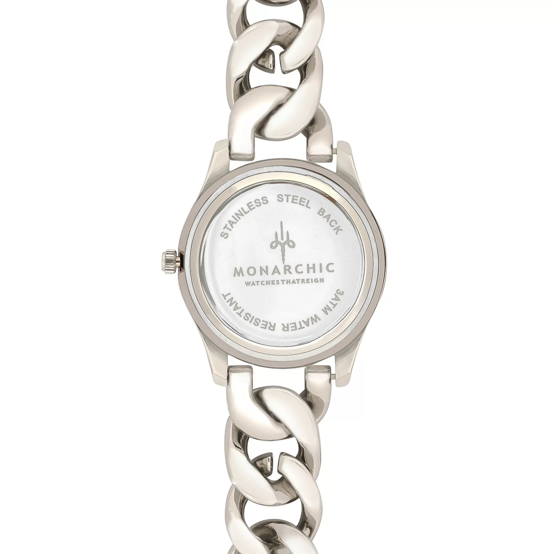 Monarchic® Watch - Jennifer - Silver chain bracelet watch with clear crystals on bezel back view