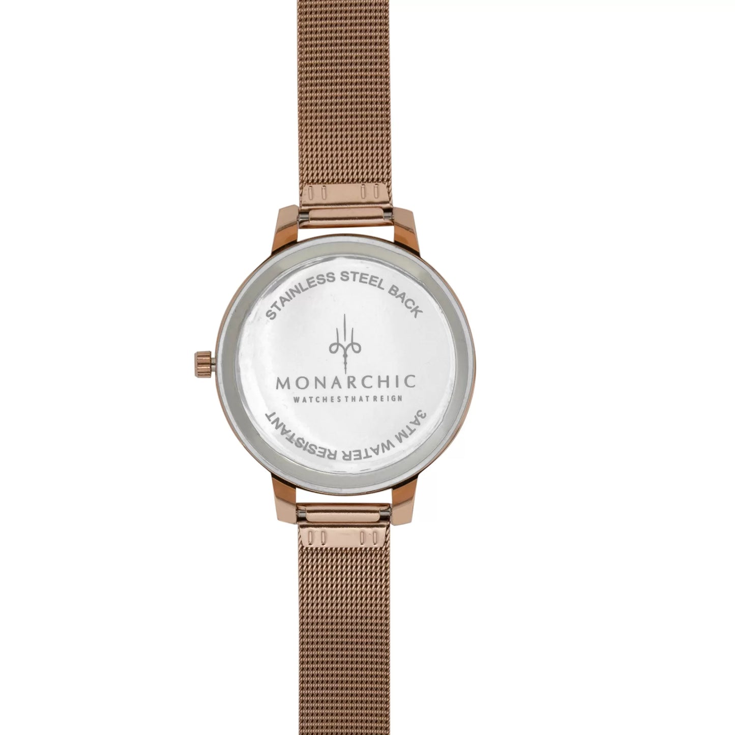 Monarchic® Watch - Kelly - Rose Gold mesh watch with rose pearl dial back view