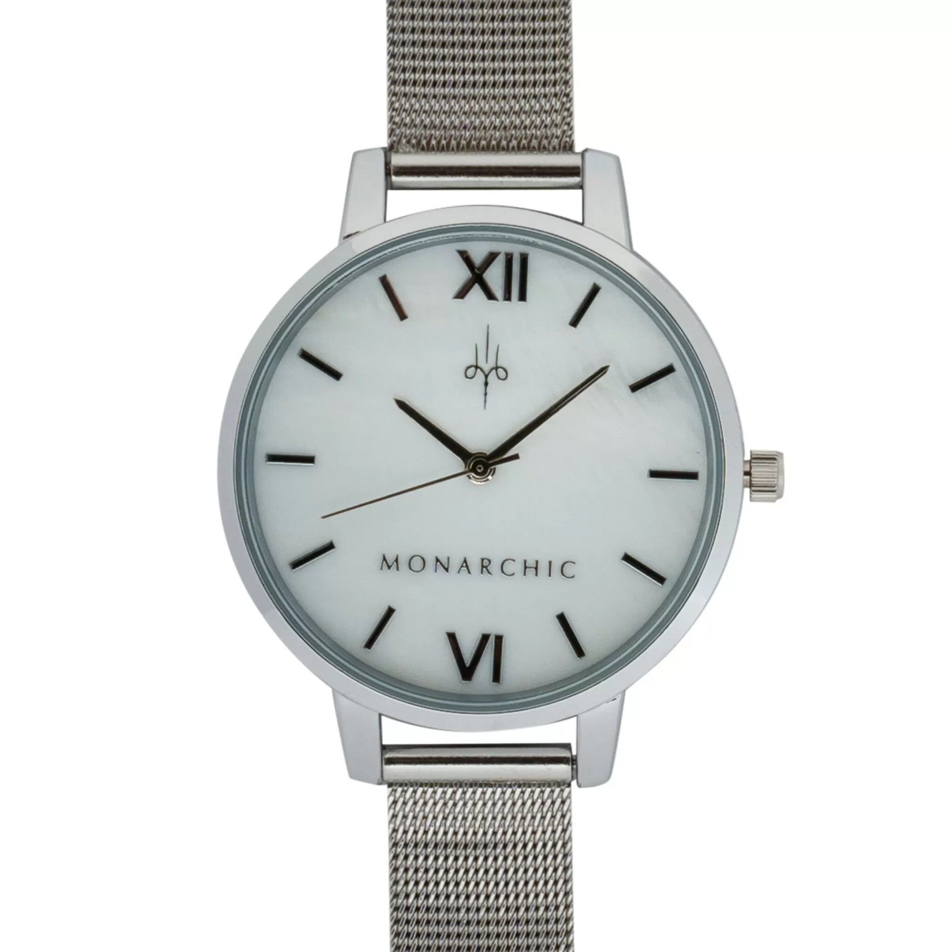 Monarchic® Watch - Kelly - Wintour Silver mesh watch with pearl dial front view