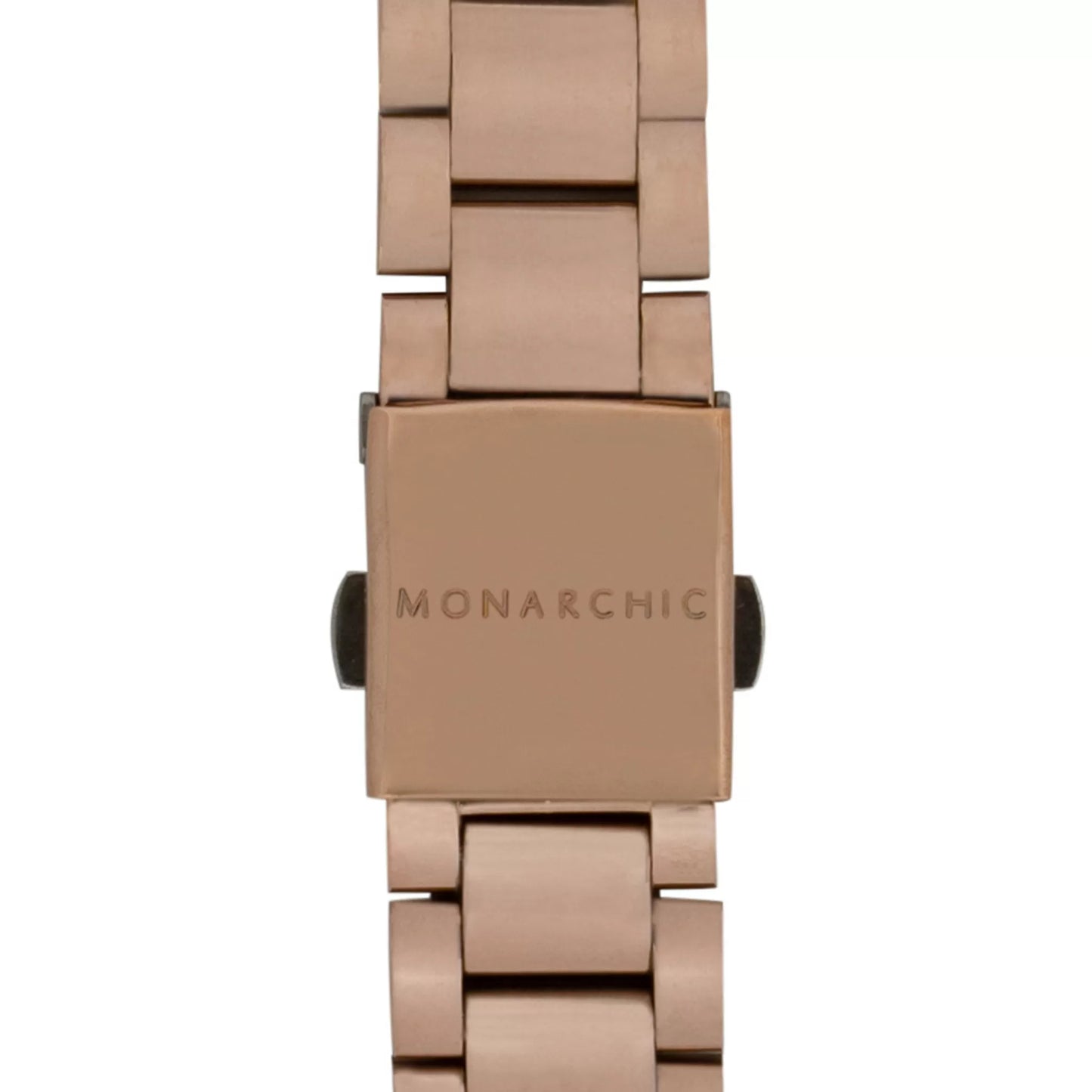 Monarchic® Watch - The Diana - Dawn rose gold link watch with crystal square bezel back view