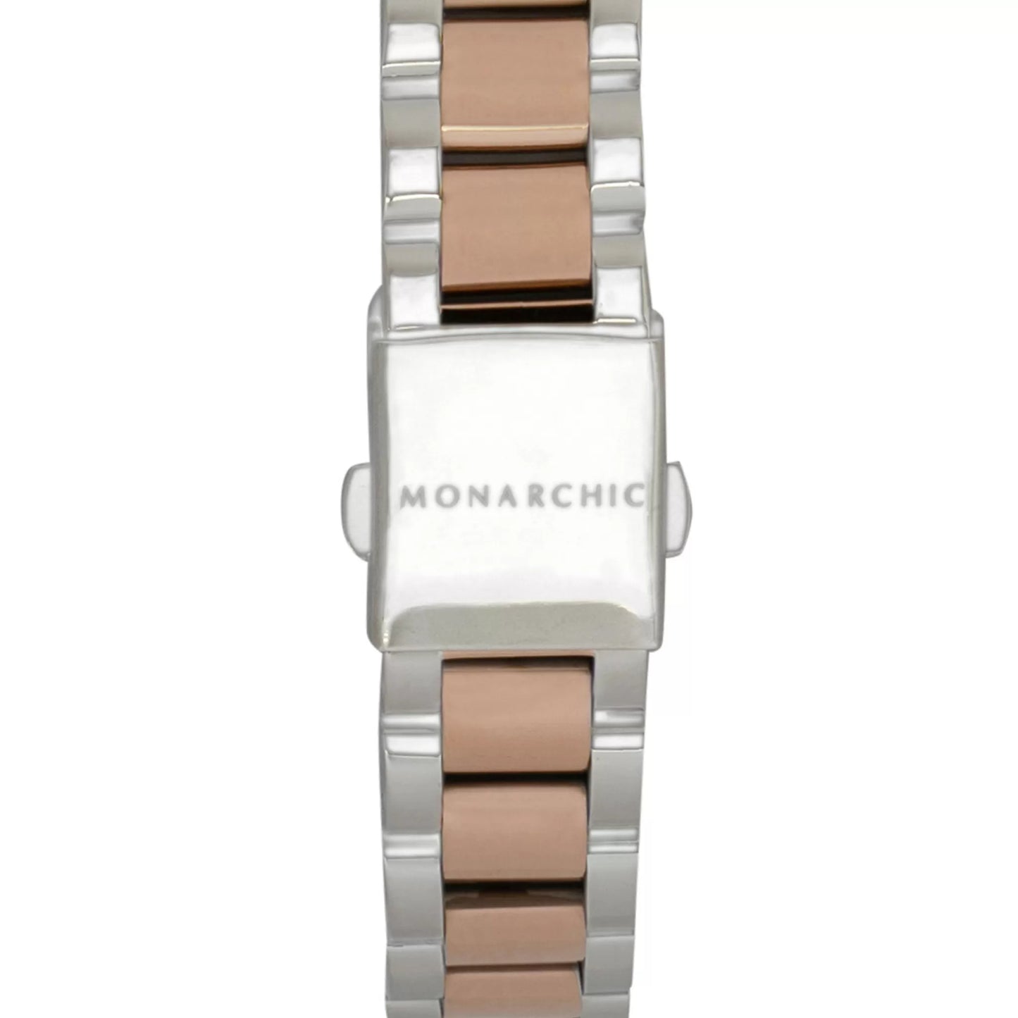 Monarchic® Watch - The Diana - Dusk two-tone silver / rose gold link watch with crystal square bezel back view